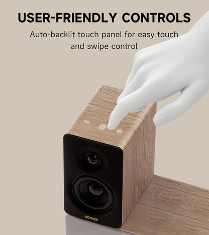 Edifier M60 Multimedia Speaker Bluetooth 5.3, 66W RMS, Hi-Res Audio & Hi-Res Wireless Audio, LDAC,3" Mid Bass & 1" Tweeter, USB-C & Aux Inputs, Compact Desktop Speaker – Classic Oak