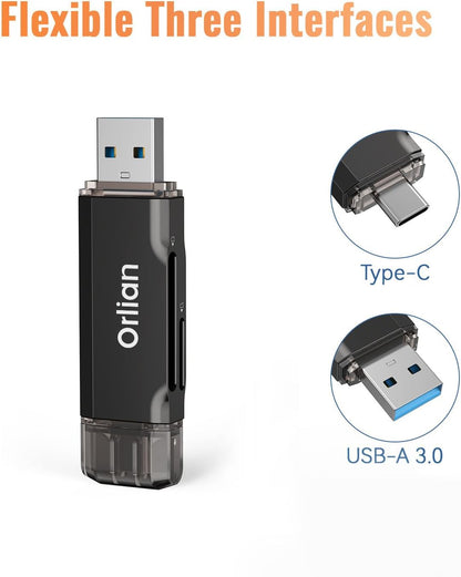 SD Card Reader USB 3.0 Dual USB A & USB C to Micro SD/SD Memory Card Adapter for SD/SDHC/SDXC, Compatible with Winodws, MacBook Pro/Air, iPhone 15 Pro/Max, Android (SD Card Not Included)