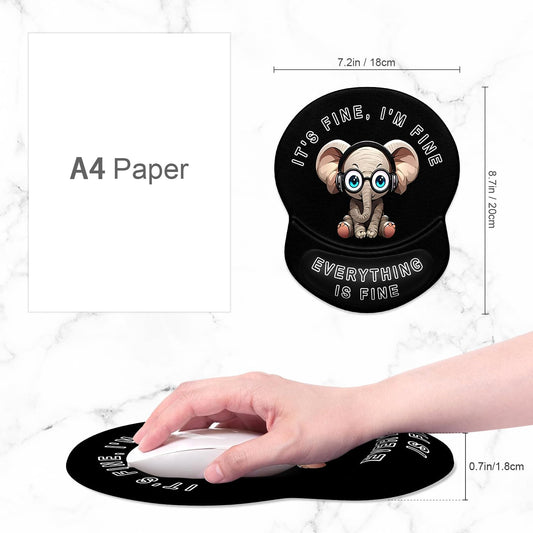 ITNRSIIET Ergonomic Mouse Pad with Gel Wrist Support Small Wrist Rest Smooth Surface Non-Slip PU Base Comfortable Office Supplies Pain Relief, 8.7 x 7.2 inches, Pretty Fine Elephant