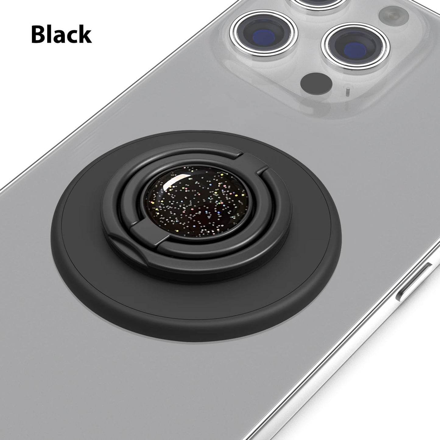 Magnetic Phone Grip Compatible with MagSafe, Magnetic Phone Ring Holder Finger Kickstand Wireless Charging Compatible, Double Cell Phone Rings Gripper Stand for MagSafe iPhone - Sparkle Black