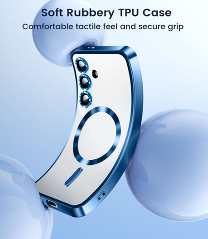 Slim Thin for Samsung Galaxy S25 Case, Compatible with MagSafe, Built-in Camera Lens Protector, Shockproof Protective Phone Case, Soft Electroplated Clear Phone Cover, Sapphire Blue