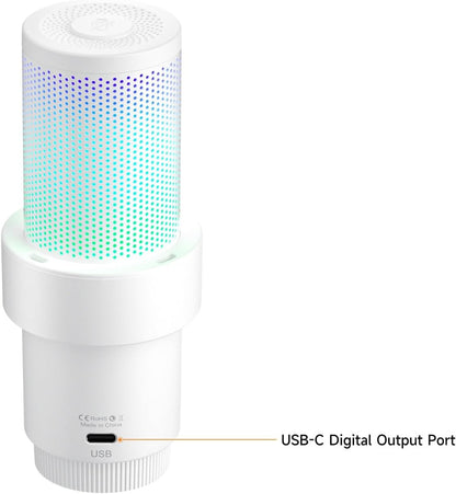 COMICA EJoy Uni A USB Microphone for Computer and Smartphone,RGB Cardioid Condenser Gaming Mic for Podcasting,Streaming,Recording,Music Creation,with Boom Arm Stand-White