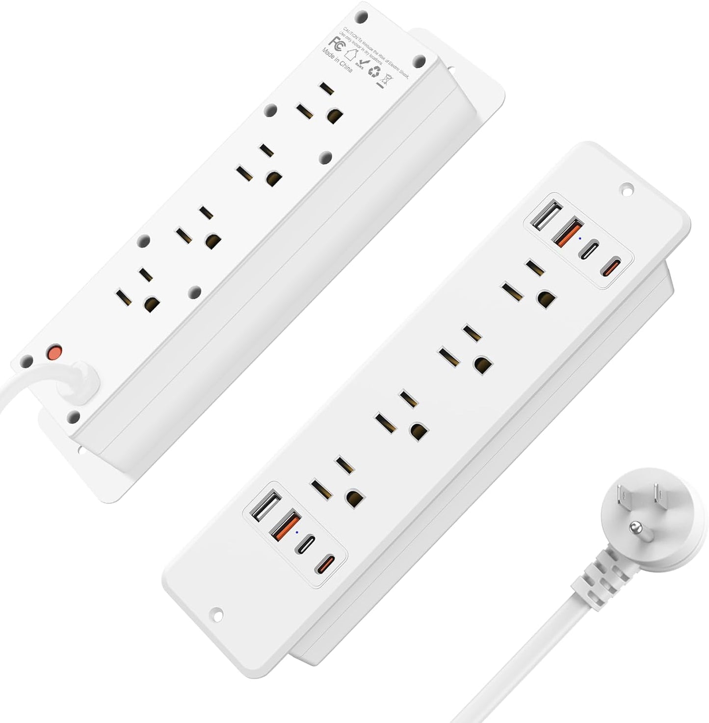 HHSOET 16 in 1 Recessed Power Strip Flat Plug, 30W Fast Charging Furniture Outlet with USB, Conference Recessed Surge Protection with 8 AC Plugs, 4 USB Ports 4 USB-C, 10ft Power Cord.(White)