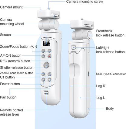 AODELAN for Sony Camera Tripod with Rechargeable Wireless Shutter Release,Shooting Grip Remote Control Handle for ZV-E10,ZV-1F,ZV-1,A7C,A7III,A7R IV,A6100,A6400,A6700,FX30,A9 II,DSC-RX0 II(White)