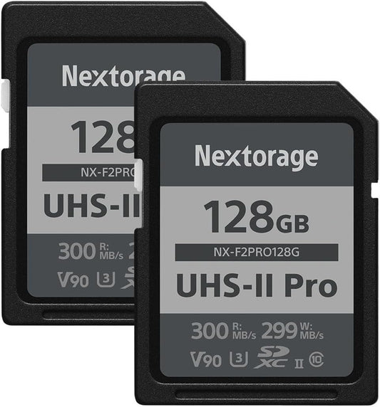 Nextorage 128GB 2pack SDXC UHS-II V90 SD Card Japanese Brand pSLC Max. Write Speed 299MB/s Max. Read Speed 300MB/s 4K Recording F2PRO Series 2P-F2PRO128G SDXC Card for Digital Camera