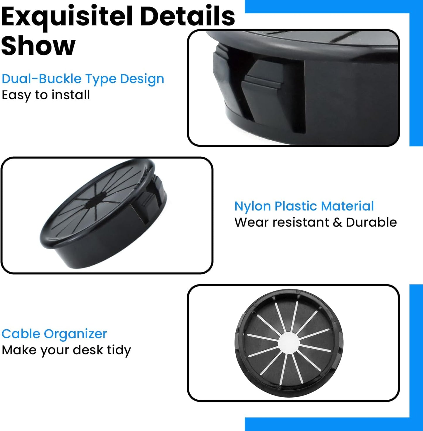 2 Inch Cable Grommets Petal-Shaped Buckle Type Wire Hole Cover for Cord Management and Protection of Cabinet (49.5mm, 5PCS)