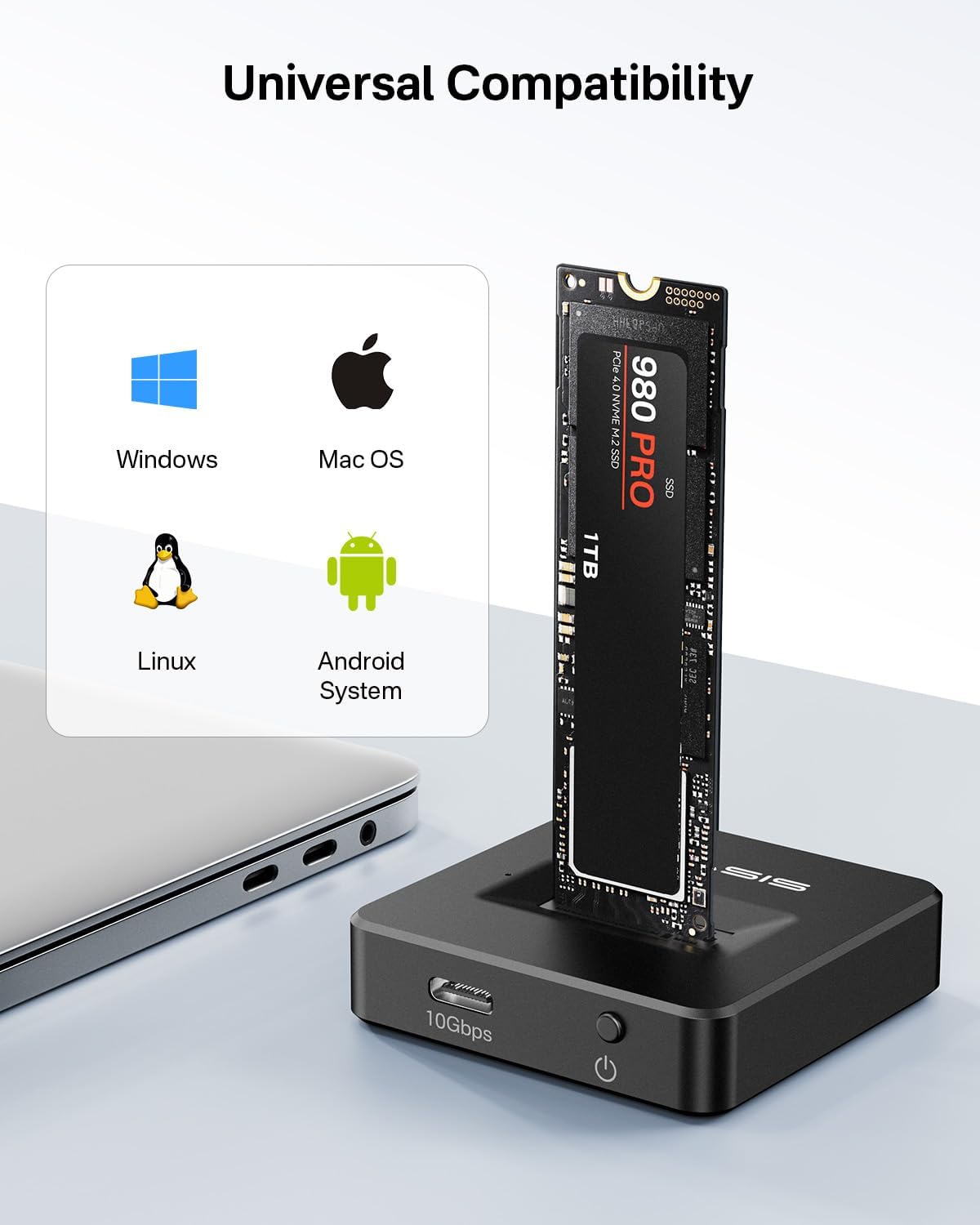 ACASIS NVME SSD Reader Adapter, Aluminium Alloy Housing Fast Heat Dissipation, NVME to USB Docking Station, M.2 SSD to USB Adapter 10Gbps, Support M.2 (M Key) NVMe SSD and (B+M Key) SATA-Based SSD