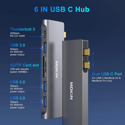 USB C Adapter for MacBook Pro/Air M1 M2 2021 2020 2019 2018,MOKiN Hub MacBook Pro Accessories with 3 USB 3.0 Ports,USB C to SD/TF Card Reader and 100W Thunderbolt 3 PD Port