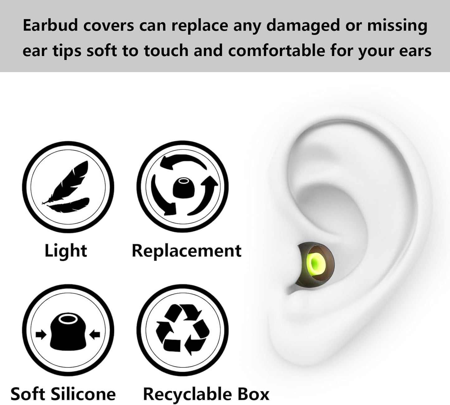 Silicone Replacement Earbud Tips Earbud Covers Ear Tips Fit for in-Ear Headphones (Inner Hole 3.8mm -5.1mm) Earbud Replacement Tips 9 Pairs