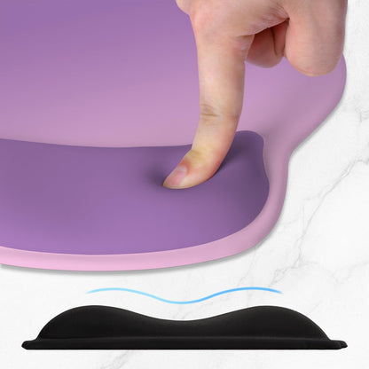 ITNRSIIET Ergonomic Mouse Pad with Wider Memory Foam Wrist Rest +17% - Curved Cushion Reduces Pressure 20%, Pain Relief, Non-Slip, Smooth, Cute Colors, 9.85 x 9 in, Purple Pink Gradient