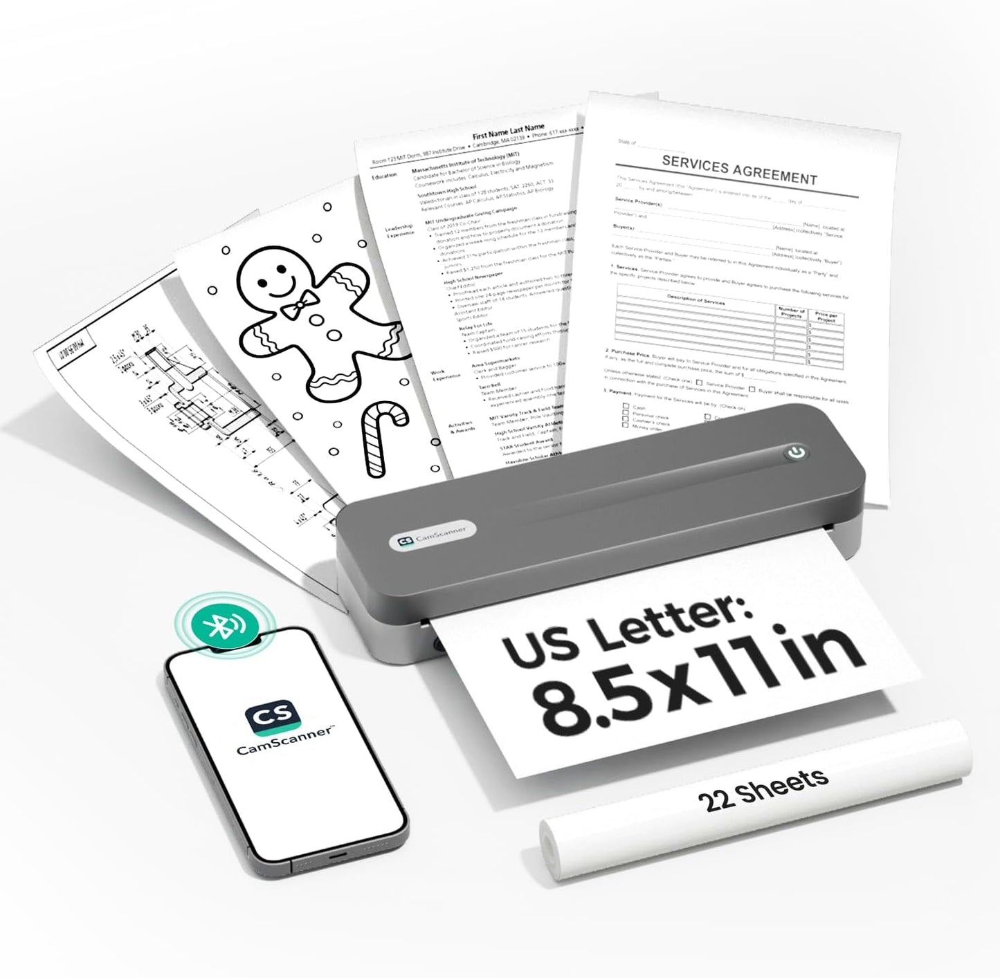 P1 Pro Thermal Printer, Large Format Portable Bluetooth Inkless Printer with 1 Roll Paper 8.5x11 Inch, Compatible with iPhone ＆ Computer,Home Office Essentials