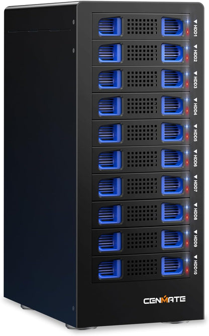 10 Bay Hard Drive Enclosure with Cooling Fan for 2.5/3.5" SATA HDD/SSD with USB A/C 3.0 Cable, 3.5 Hard Drive Enclosure Supports 200TB Capacity, Tool-Free HDD Enclosure, DAS(NO RAID/NAS)