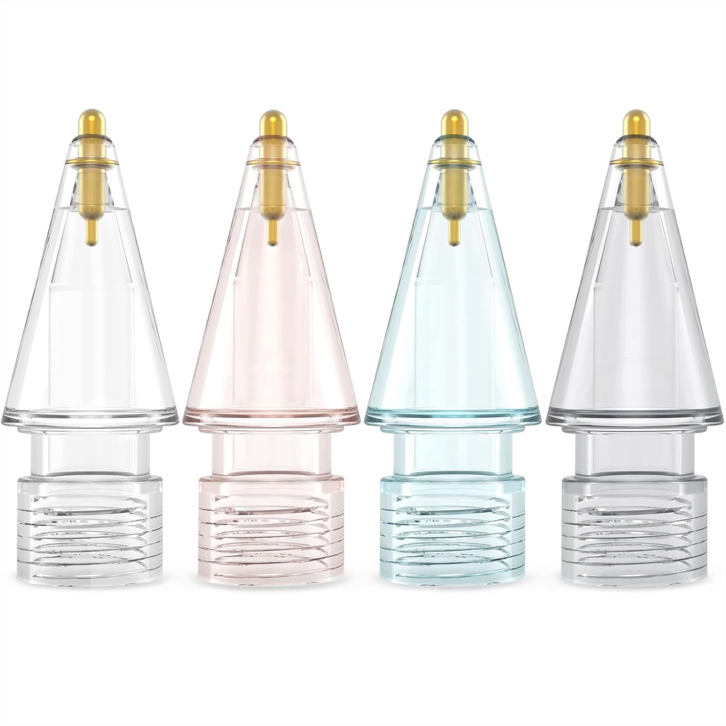 NIUTRENDZ 4 Pack Replacement Tips for Apple Pencil 2nd Generation and 1st Generation Fine Point Metal Tip, Wear-Resistant & Precise Control (1.05mm, Clear + Pink + Blue + Grey)