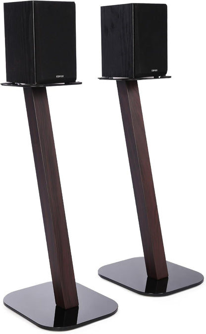 EXIMUS One Pair Fixed Height Universal Speaker Floor Stands - Espresso - 610 Series