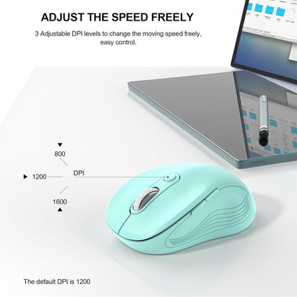 WisFox 2.4G Wireless Mouse for Laptop, Ergonomic Computer Mouse with USB Receiver and Type-C Adapter, 3 Adjustable Levels DPI, 6 Button Cordless Wireless Mice (Mint Green)