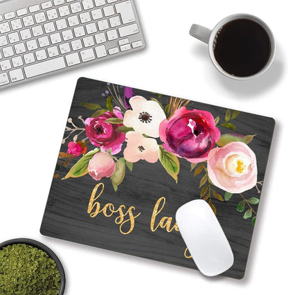 Mouse Pad, Cute Boss Lady Quote Mouse Pad for Women, Square Motiavation Mousepad for Office Laptop, Non-Slip Rubber Computer Mouse Pads for Wireless Mouse, Personalized Mouse Pads for Desk