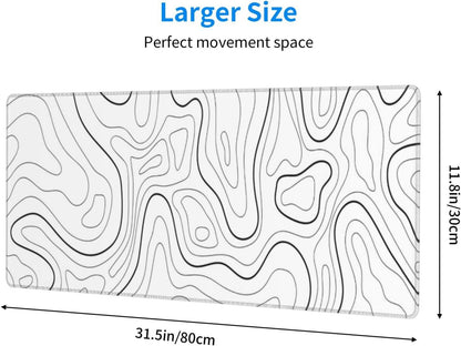 White Mouse Pad Large XL Gaming Mouse Pad for Desk Topographic Mouse Pad Desk Pad Gaming Mouse Pad White Desk Mat Extended Black and White White Topo Mousepad White Topographic Mouse Pad Full Size