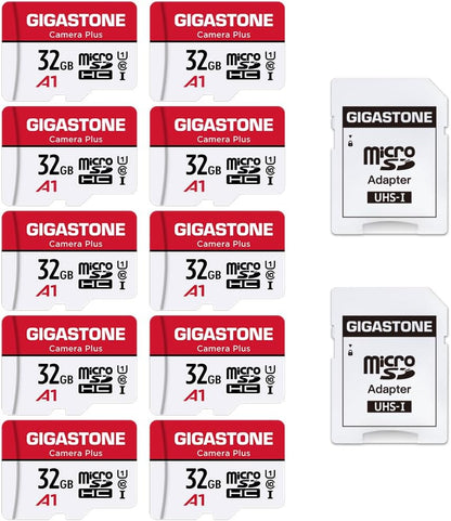 GIGASTONE Micro SD Card 32GB 10-Pack, Camera Plus, MicroSDHC Memory Card for Camera, Wyze Cam, Roku, Full HD Video Recording, UHS-I U1 A1 Class 10, up to 90MB/s, with 10 Adapters