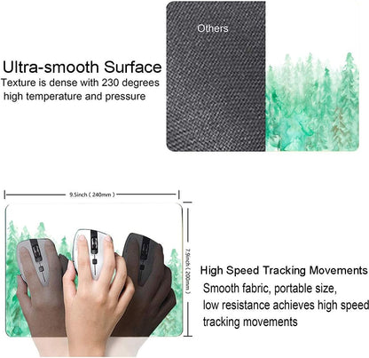 Green Forest Mouse Pad, Watercolor Trees Mouse Pad, Gaming Mouse Mat Square Waterproof Mouse Pad Non-Slip Rubber Base MousePads for Office Home Laptop Travel, Abstract Fog Forest