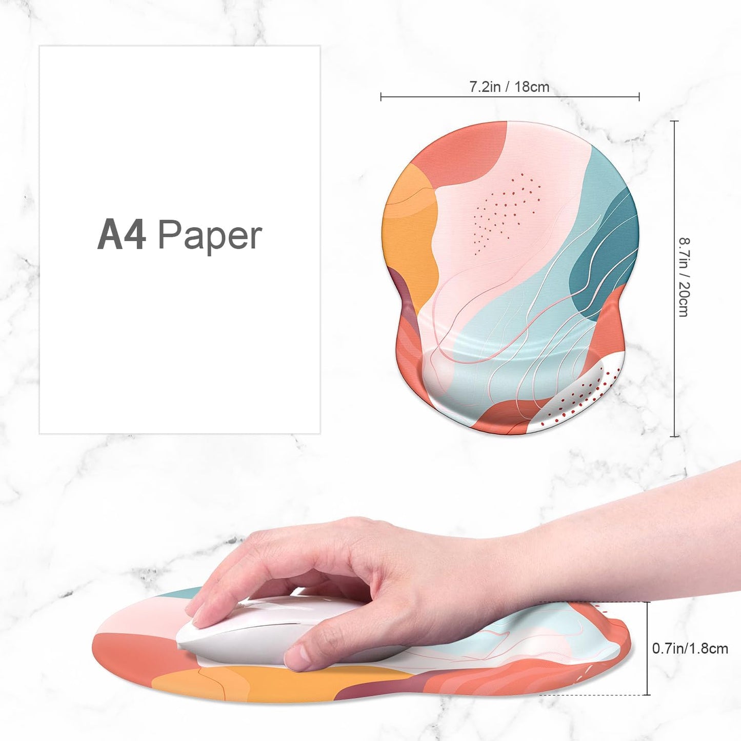 ITNRSIIET Ergonomic Mouse Pad with Gel Wrist Support Small Wrist Rest Smooth Surface Non-Slip PU Base Comfortable Office Supplies Pain Relief, 8.7 x 7.2 inches, Art Style Pattern