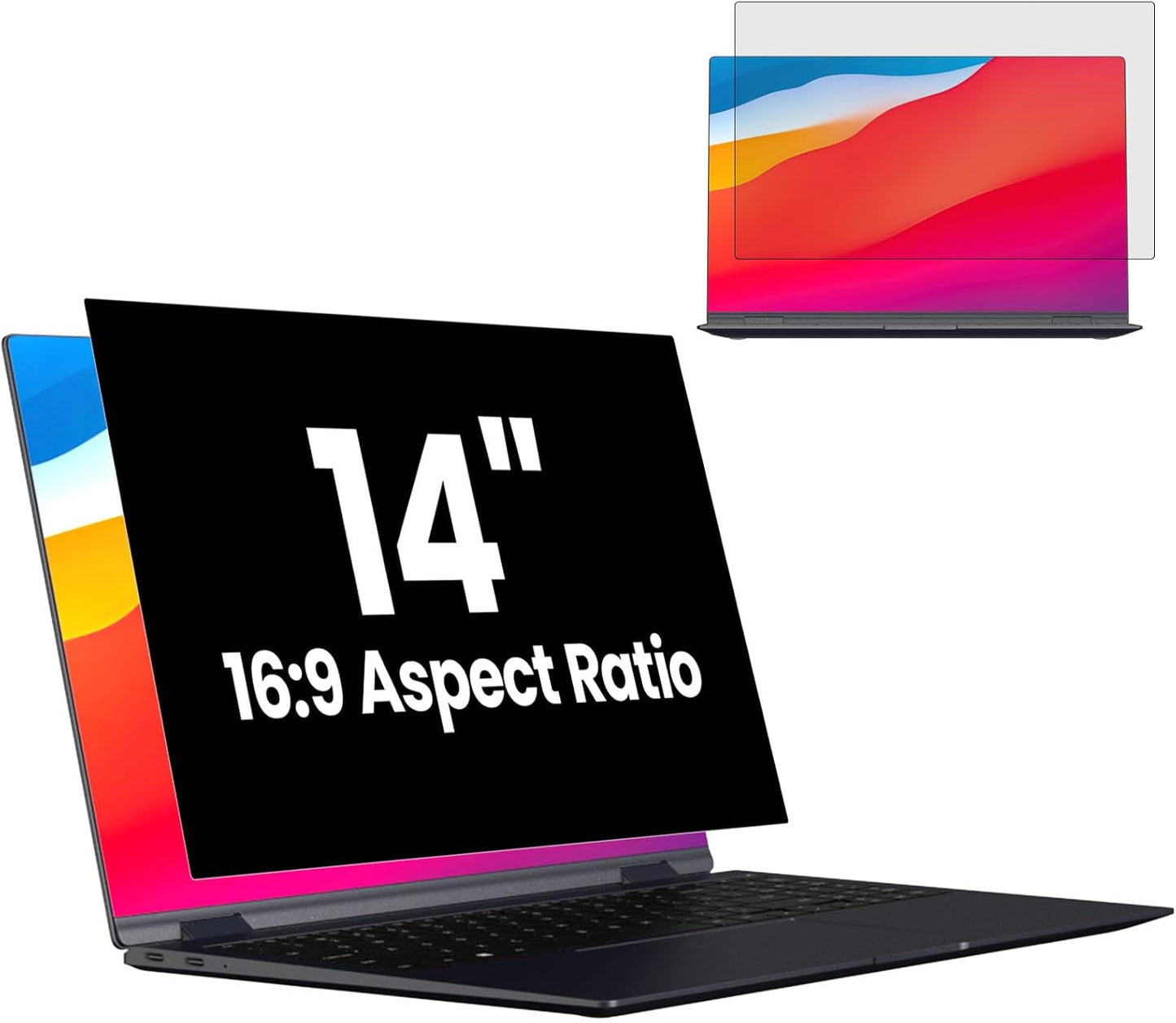 HD Laptop Privacy Screen 14 inch, Upgraded Laptop Privacy Screen for 16:9 Widescreen Removable Anti Glare Cover and Blue Light UV-Blocking Filter