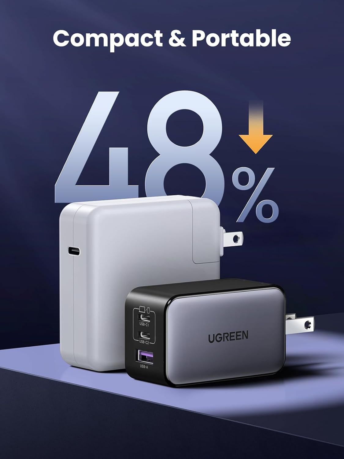 UGREEN 65W USB C Charger Block, Nexode 3-Port GaN Fast Type C Charger, Compact Foldable Power Adapter for MacBook Pro/Air, Dell XPS, iPhone 16/15, iPad Pro, Galaxy S25, (Black)