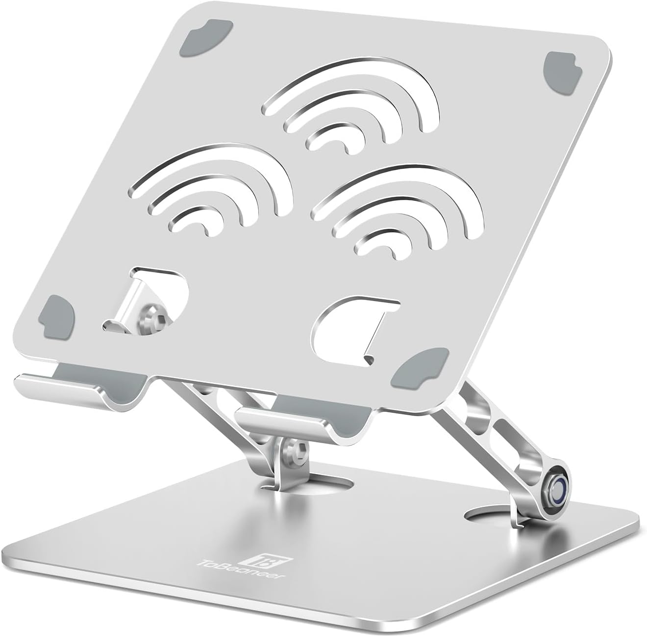 Adjustable Tablet Stand for Desk, Premium Aluminum Holder for iPads, Tablets, Kindles, Switch, Phones, and All Devices up to 14 Inches. Portable and Foldable Silver, Plus Size
