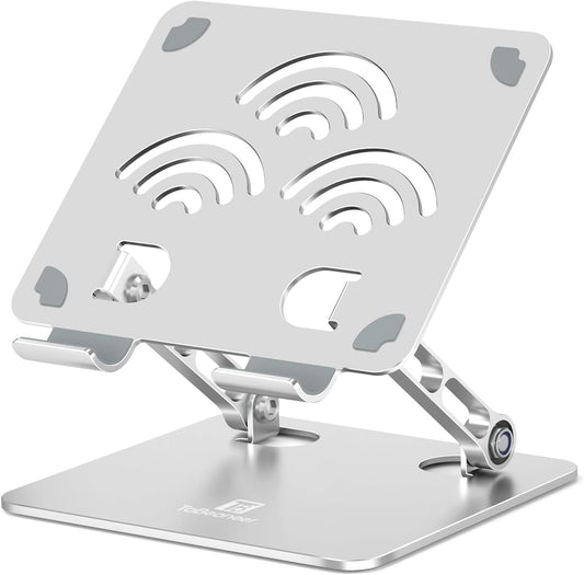 Adjustable Tablet Stand for Desk, Premium Aluminum Holder for iPads, Tablets, Kindles, Switch, Phones, and All Devices up to 14 Inches. Portable and Foldable Silver, Plus Size