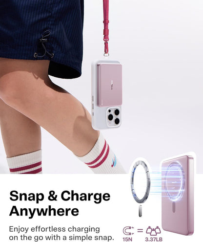 TORRAS MiniMag Power Bank,Ultra-Slim 10,000mAh Magnetic Wireless Portable Charger, 22.5W Fast Charging iPhone Air Magnetic Battery Pack Designed for iPhone 17 Pro Max/17 Pro/Air/16/15/14/13/12, Pink