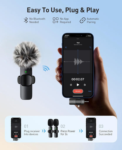 3-in-1 Mini Microphone for iPhone: Wireless Lavalier Microphones for iOS/Android/Camera - Noise Reduction Lapel Mic forLive Stream - HiDefSound for Video Mavericks