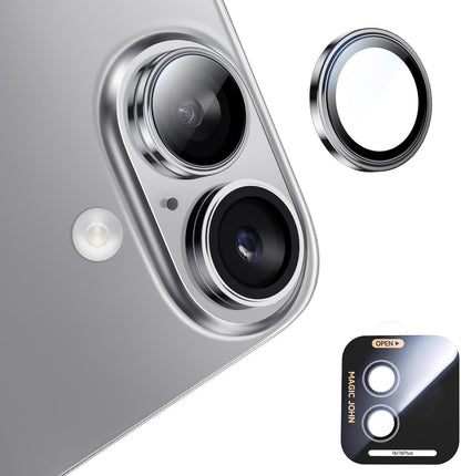 MAGIC JOHN for iPhone 16Plus/16 Camera Lens Protector [Alignment Kit&1:1 Invisible Perfect Fit] 9H Aerospace Tempered Glass Anti-Scratch Durable, Individual Cover Ring, Case Friendly, Set of 2, Sliver