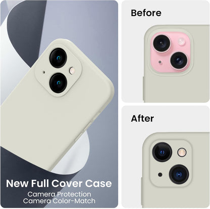 FireNova Designed for iPhone 15 Plus Case, Silicone [Camera Protection] Case with [2 Screen Protectors], Soft Anti-Scratch Microfiber Lining Inside, 6.7 inch, Stone