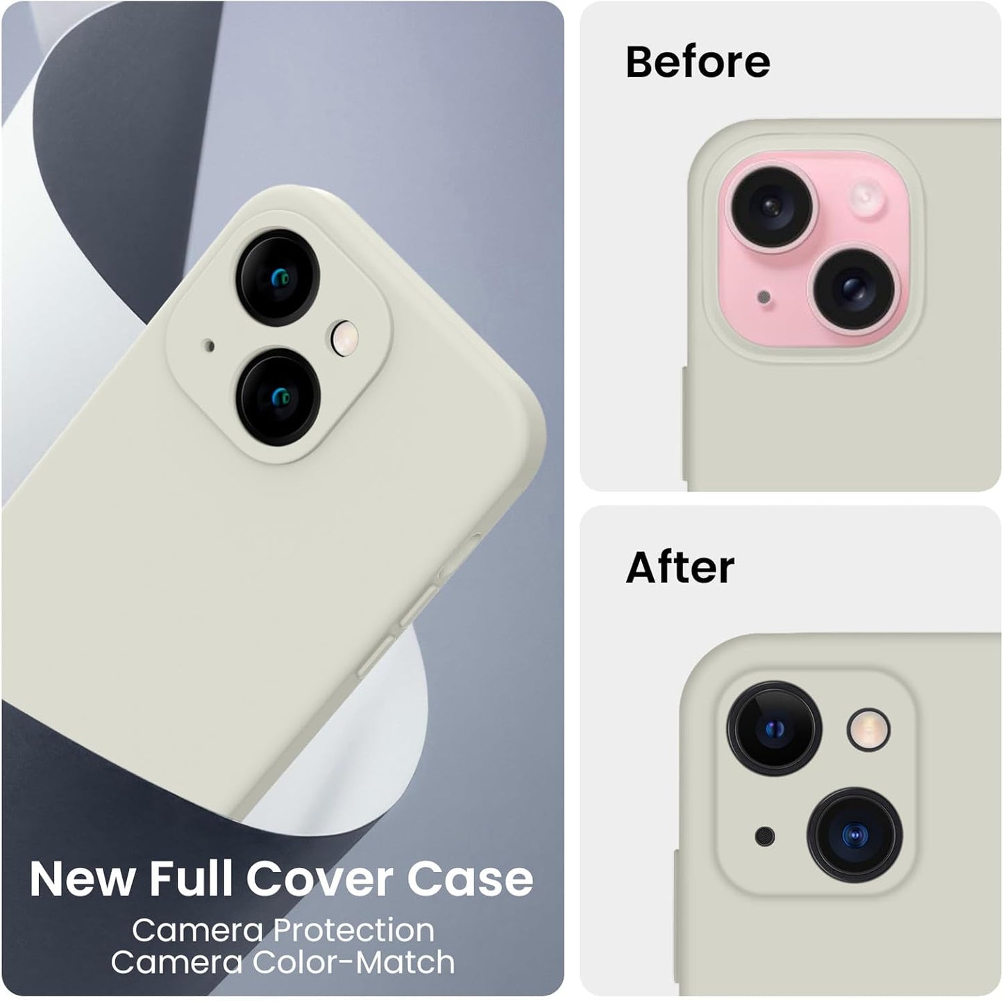 FireNova Designed for iPhone 15 Case, Silicone Upgraded [Camera Protection] Phone Case with [2 Screen Protectors], Soft Anti-Scratch Microfiber Lining Inside, 6.1 inch, Stone