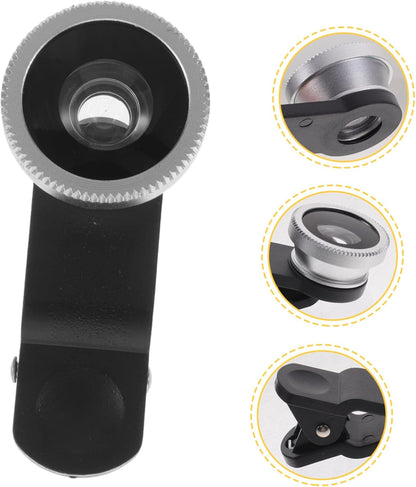 Portable Cell Phone Camera Lens Super Wide Angle Lens Macro Lens Fisheye Lens Clip on 3 in 1 Mobile Phone Lens Compatible for iPhone 6S/7/8/X (Silver)