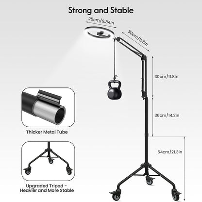 LUXSURE Ring Light Tripod for iPhone, Overhead Camera Mount with Casters,LED Ring Light with Stand and Phone Holder,Phone Tripod with Light for Video Recording/Live Streaming/Cooking