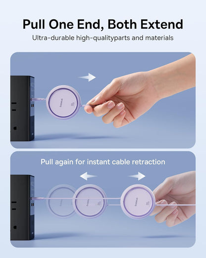 Baseus USB C to USB C Cable, 100W Retractable USB C 5A Fast Charging Cable, 4-Stage Length Preset USB Type C Charger Cord for iPhone 16 15 Pro Plus Pro Max, MacBook, iPad, Samsung S24/S23+ (3.3ft)