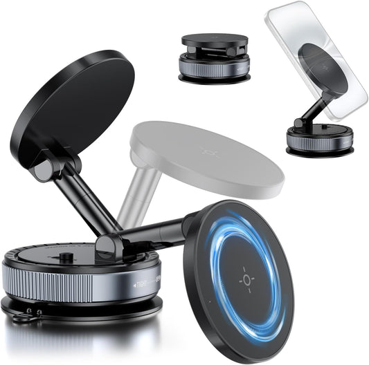 Magnetic Phone Holder for Car, Suction Cup Phone Mount, Foldable Vacuum Magnetic Phone Holder with Adjustable Swivel Lock, 360°Adjustable Phones Stand for All Smartphones,Cars, Trucks,Home,Gym