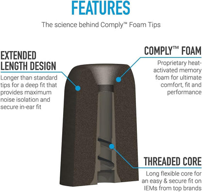 Comply P-Series | Memory Foam Replacement Ear Tips Designed for Etymotic, NuForce, ISOtunes PRO, Q-Jays, & More | Superior Noise Isolation, Ultimate Comfort, Secure Fit | Black (S/M/L) (3 Pairs)