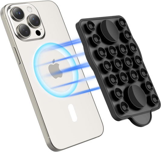 for Magnetic Silicone Suction Phone&Case Adhesive Mount - iPhone & Android,Hands-Free, Strong Grip Holder for Selfies & Tiktok Videos-2.35″x3.55″,Black