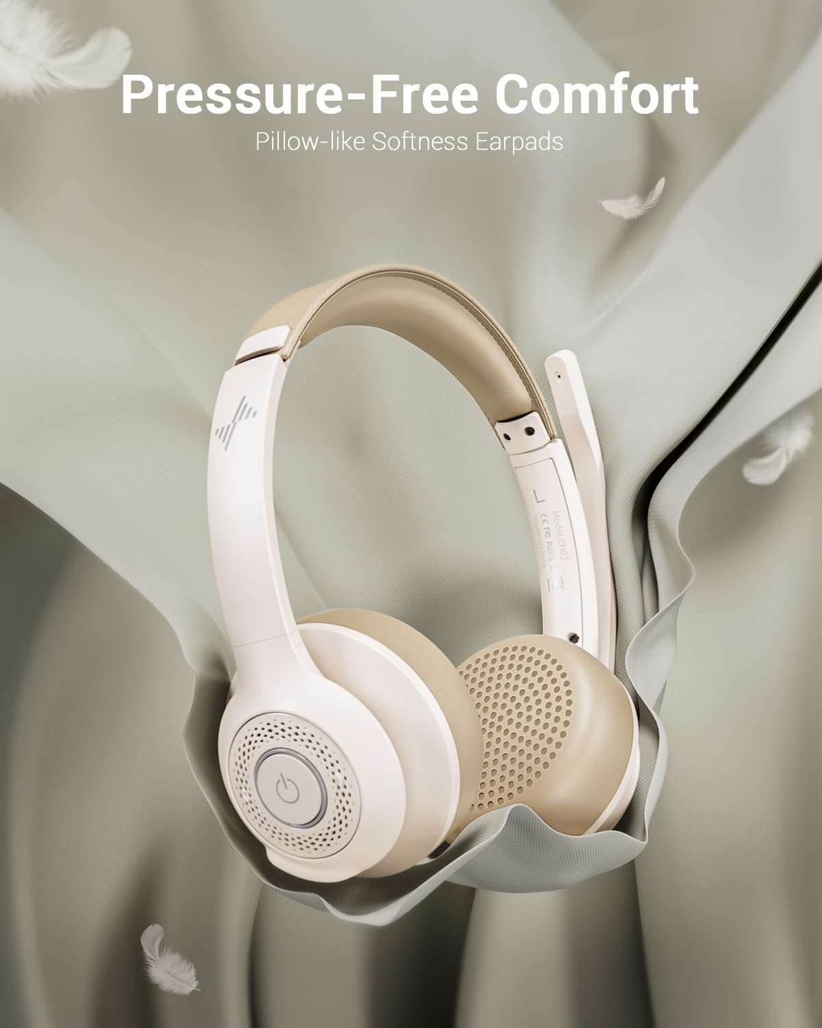 Wireless Headset with AI Noise Cancelling Microphone Bluetooth Headset - Bluetooth V5.2 Headphones with USB Dongle & Mic Mute for Computer/Laptop/PC/iPhone/Android/Cell Phones (White)