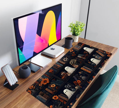 Cute Ghost Desk Mat Dark Vintage Large Mouse Pad Gaming Black Mouse Pad XXL Large Gaming Mousepad Desk Mat for Desktop Office Computer Laptop Keyboard and Mouse Mat - 31.5 X 15.7 in Desktop Protector