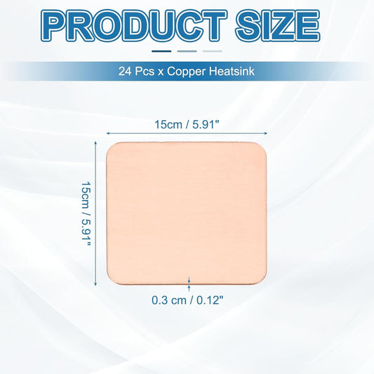 PATIKIL Copper Heatsink Pad Shims, 24 Pcs 15x15x0.3mm Copper Pad Shim IC Chipset GPU CPU Thermal Heatsink for Cooling Laptop Desktop Computer
