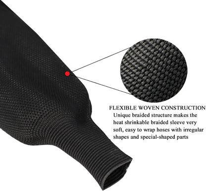 Heat Shrinkable Braided Sleeving 2:1 Ratio- Abrasion Protection Flexibility Wiring Harness Cable Sheath (1" ID, 16ft)