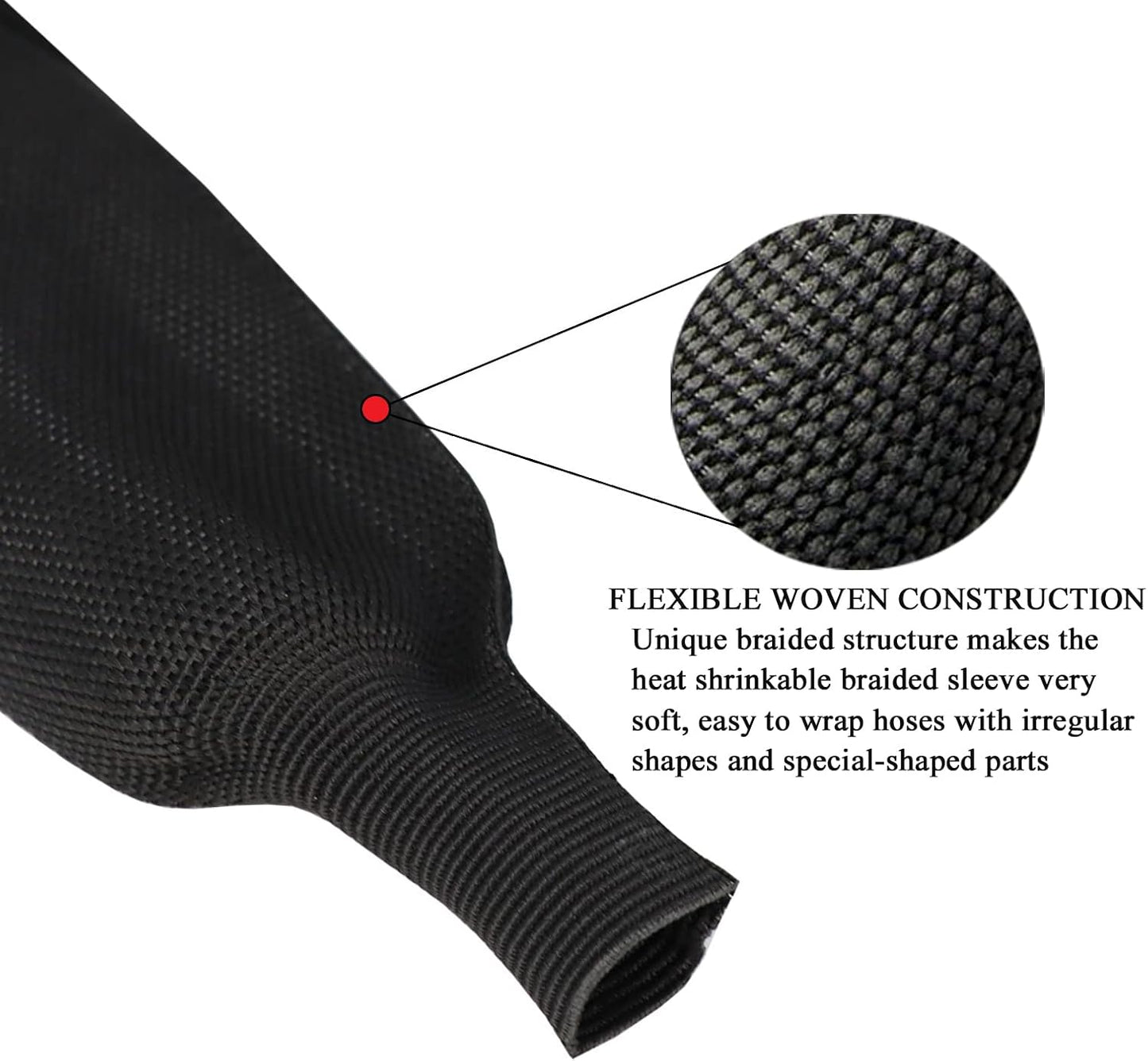 Heat Shrinkable Braided Sleeving 2:1 Ratio- Abrasion Protection Flexibility Wiring Harness Cable Sheath (1" ID, 12ft)