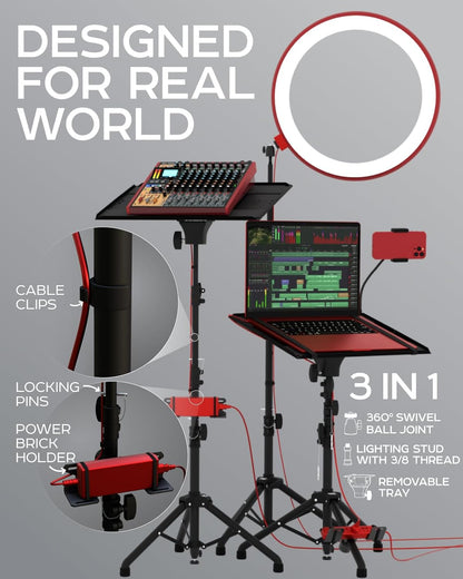 Projector Tripod Stand, Height Adjustable 27" to 62" & Floor Projector Stand, Portable Laptop Stand, Camera & Light & Ball-Joint – Well-Made, Easy-to-Adjust, DJ Rack & Music or Movie stand