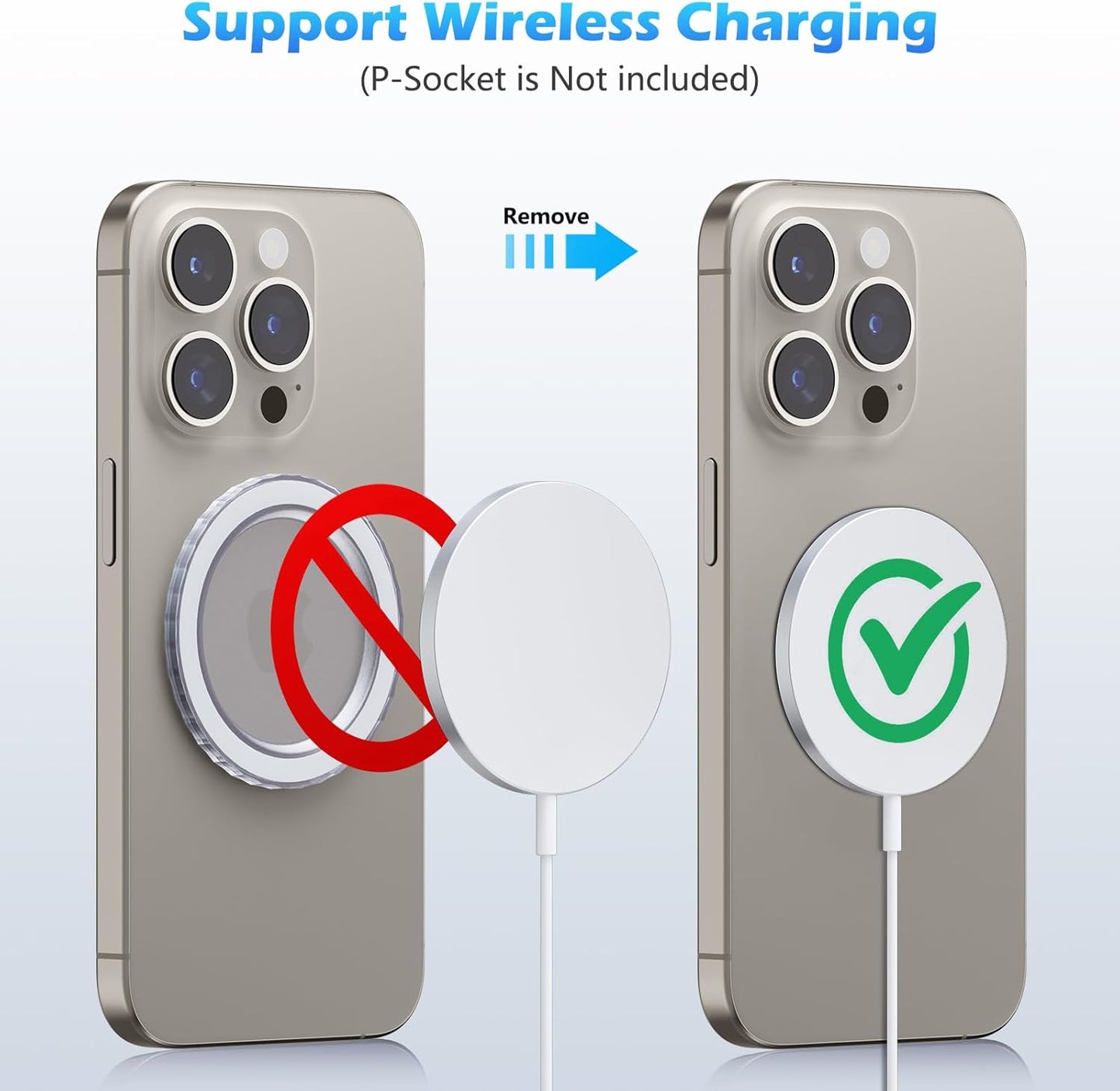 imluckies Magnetic Base Compatible with PopSocket Phone Grips and MagSafe iPhone Series Case, Removable Kindle/Phone Holder Base, Thin & Light Portable Plate, Matte Clear