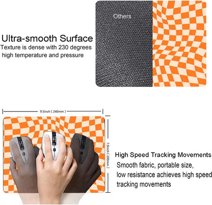 Mouse Pad, Orange Checkered Design Mouse Pad, Washable Square Cloth Mousepad for Office Laptop, Non-Slip Rubber Computer Mouse Pads for Wireless Mouse, Cute Mouse Pads for Desk