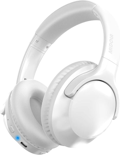 MIDOLA Bluetooth Headphones Over Ear 68H Playtime 6 EQ Wireless Headset with Microphone HiFi Stereo Foldable Lightweight Deep Bass for Travel Home Office Cellphone White