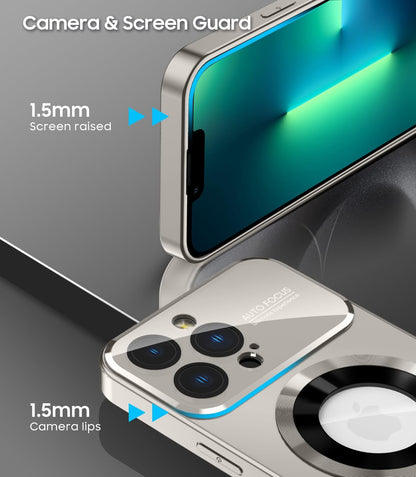 Magnetic for iPhone 13 Pro Max Case, Compatible with MagSafe, Built-in Camera Lens Protector, Logo View, Military Grade Drop Proof Phone Case Cover, Titanium Gray