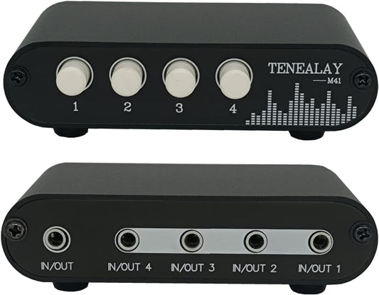 4 in 1 Out / 1 in 4 Out AUX 3.5mm Stereo Audio Input Signal Source Switcher, 4-Way Switch Selector Splitter Box M41